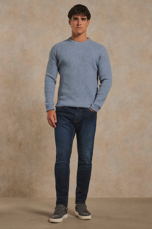 Fisherman Crew Neck Sweater in Grey Blue