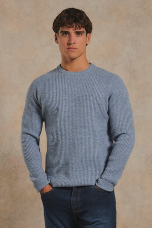 Fisherman Crew Neck Sweater in Grey Blue