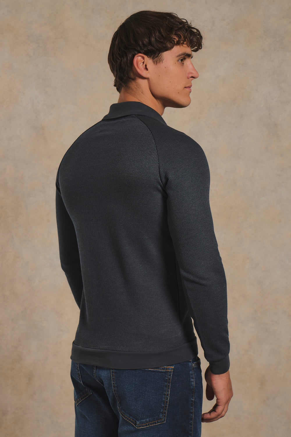 Textured Buttonless Polo Shirt in Graphite