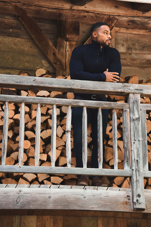 Fisherman Rib Half Zip in Navy