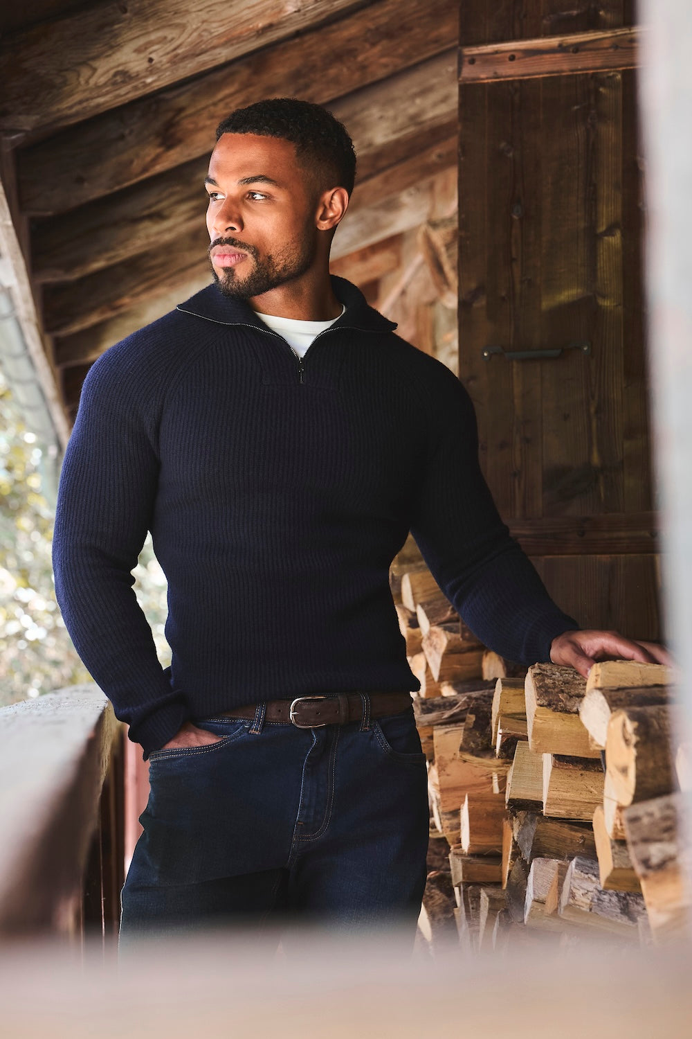 Fisherman Rib Half Zip in Navy