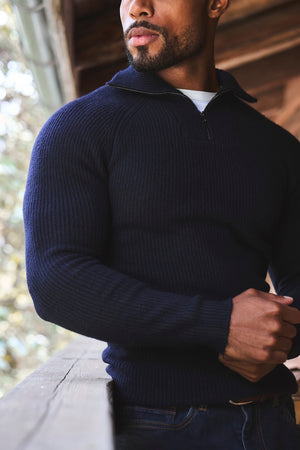 Fisherman Rib Half Zip in Navy
