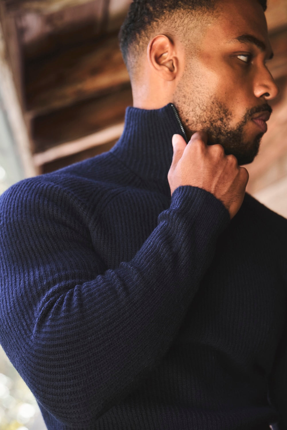Fisherman Rib Half Zip in Navy