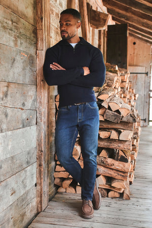 Fisherman Rib Half Zip in Navy