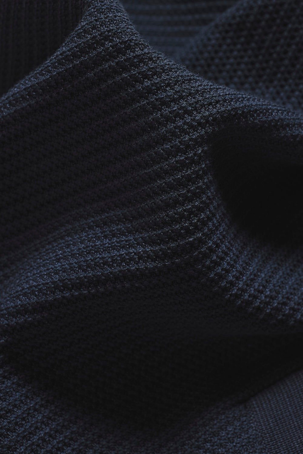 Textured Knitted Open Collar Polo Shirt in Navy