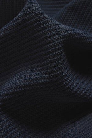 Textured Knitted Open Collar Polo Shirt in Navy