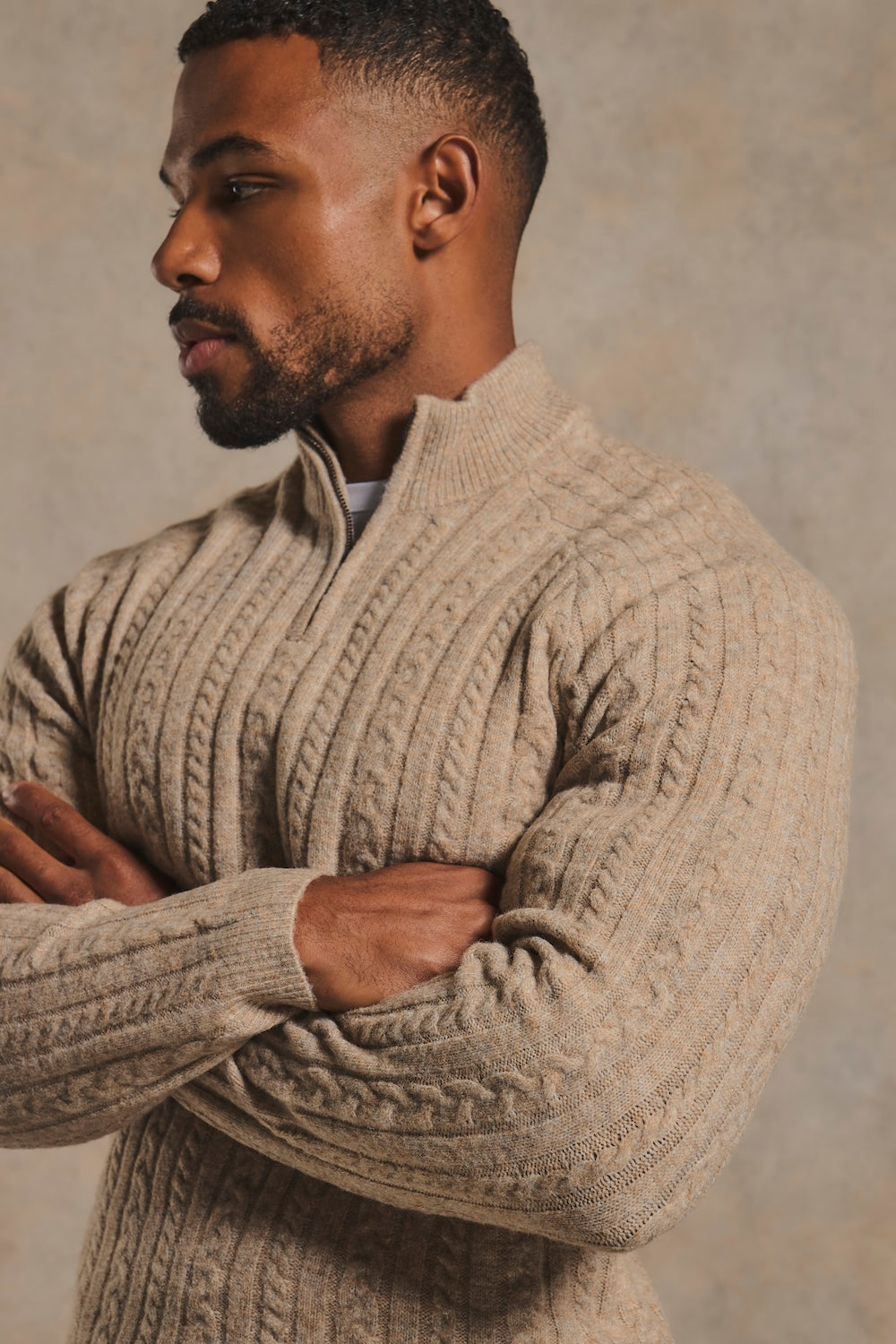 Soft Cable Half Zip Neck Sweater in Sweater