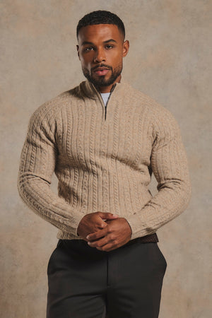 Soft Cable Half Zip Neck Sweater in Sweater