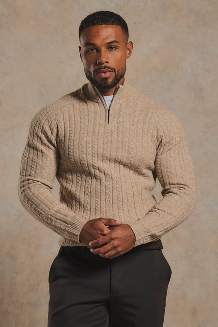 Soft Cable Half Zip Neck Sweater in Sweater