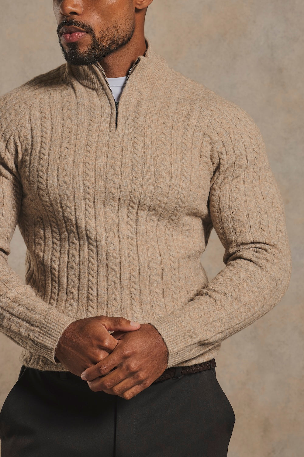 Soft Cable Half Zip Neck Sweater in Sweater