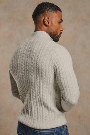Soft Cable Half Zip Neck Sweater in Soft Grey Marl