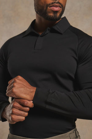 Mercerised Cotton Polo Shirt in Black