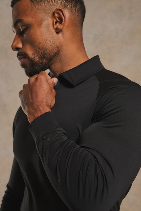 Mercerised Cotton Polo Shirt in Black