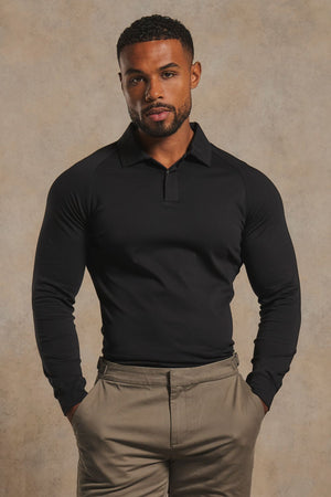 Mercerised Cotton Polo Shirt in Black