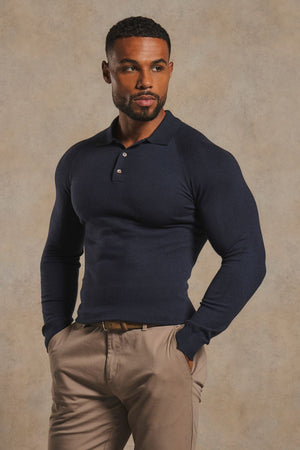 Knitted Polo Shirt in Navy