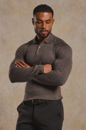 Knitted Polo Shirt in Mocha