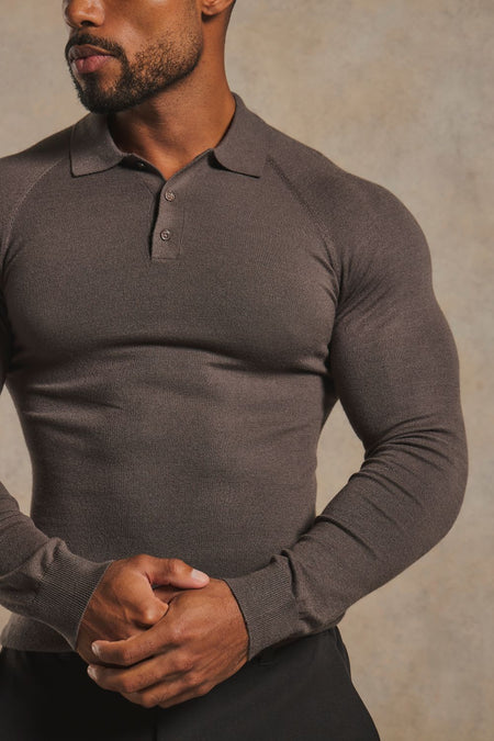 Knitted Polo Shirt in Mocha