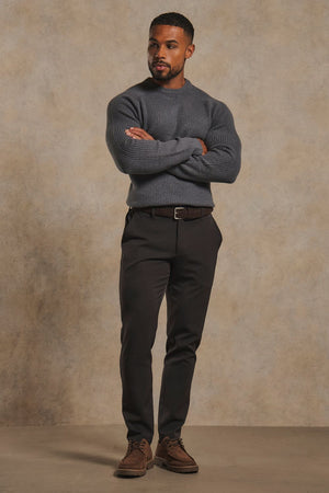 Fisherman Crew Neck Sweater in Steel Grey