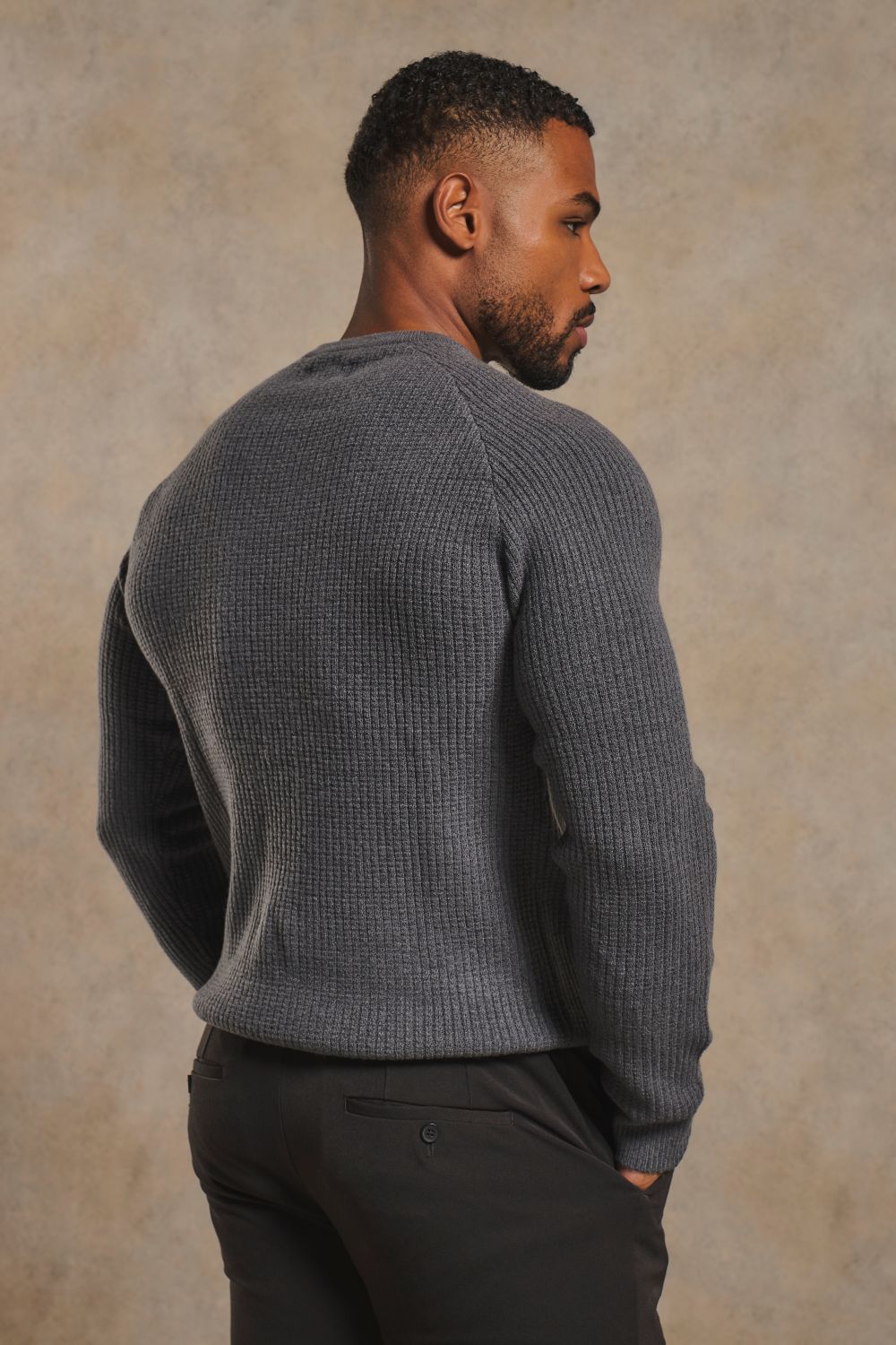 Fisherman Crew Neck Sweater in Steel Grey