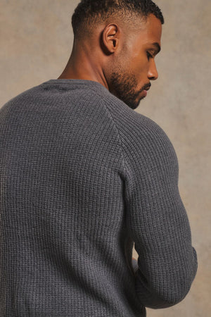 Fisherman Crew Neck Sweater in Steel Grey