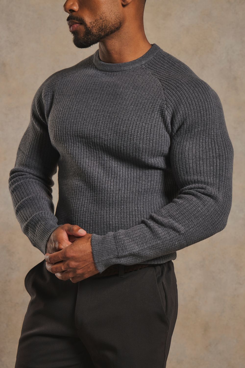 Fisherman Crew Neck Sweater in Steel Grey