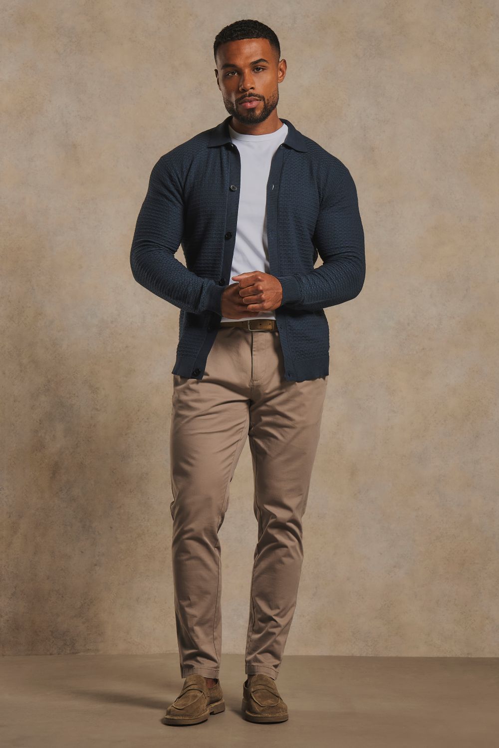 Square Textured Knitted Shirt in Dark Slate
