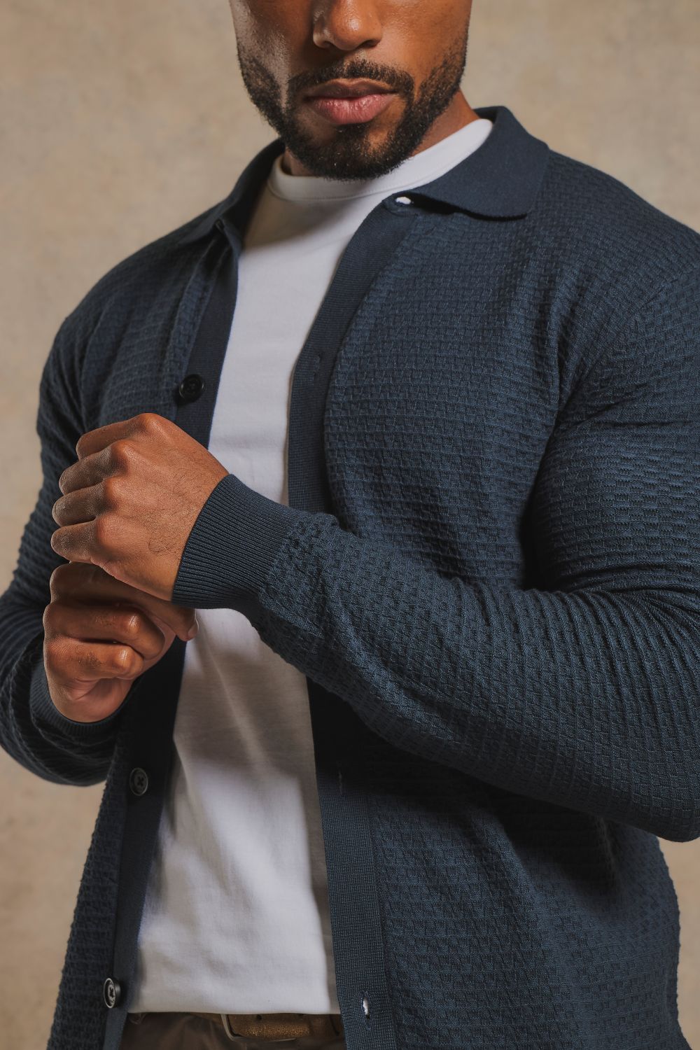Square Textured Knitted Shirt in Dark Slate