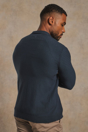 Square Textured Knitted Shirt in Dark Slate