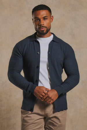 Square Textured Knitted Shirt in Dark Slate