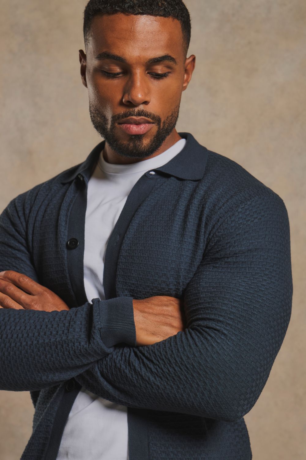 Square Textured Knitted Shirt in Dark Slate
