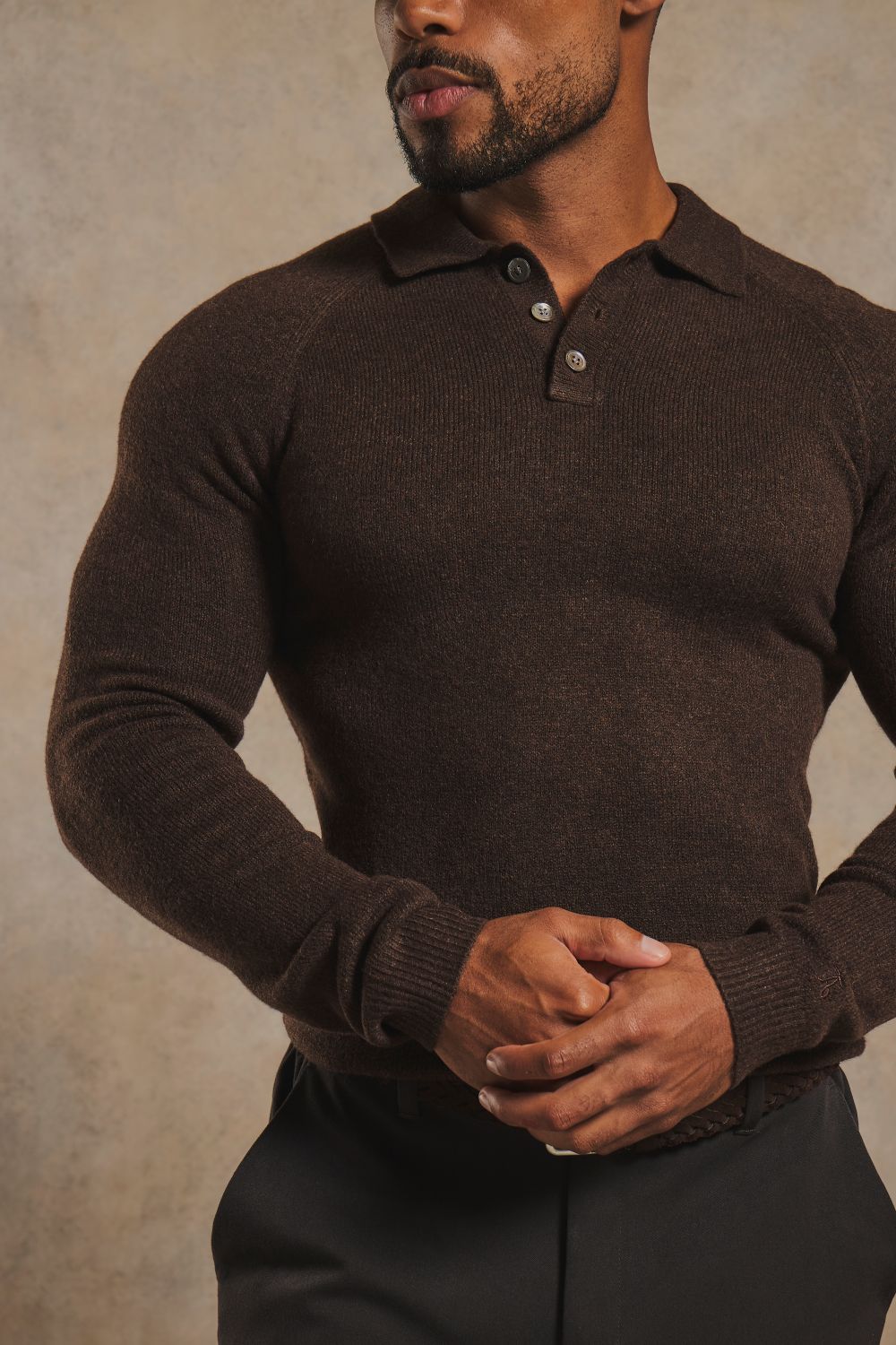 Supersoft Knitted Polo Shirt in Chocolate