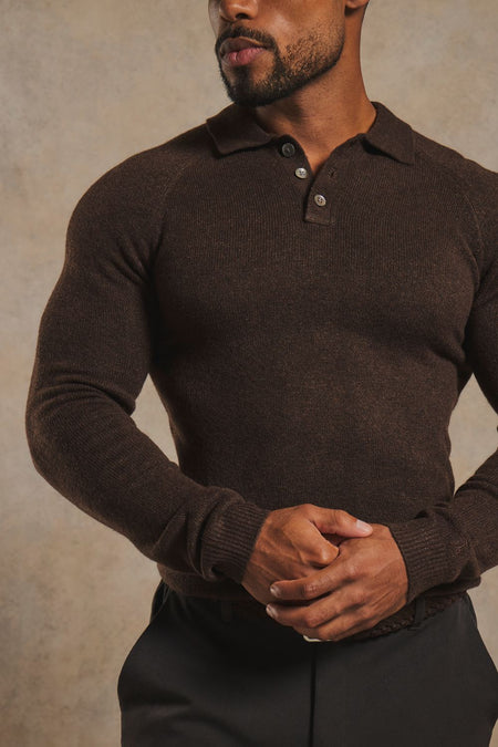 Supersoft Knitted Polo Shirt in Chocolate