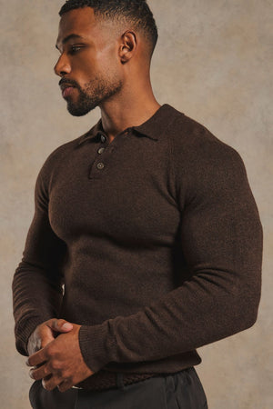 Supersoft Knitted Polo Shirt in Chocolate