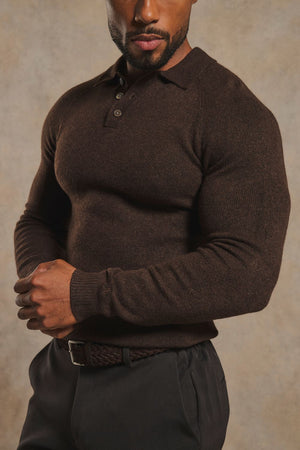 Supersoft Knitted Polo Shirt in Chocolate