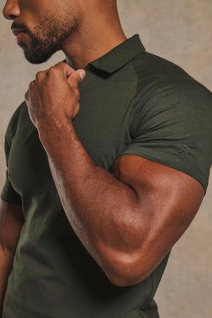 Athletic Fit Signature Open Collar Polo Shirt in Dark Khaki