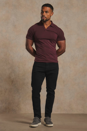 Athletic Fit Signature Open Collar Polo Shirt in Dark Bordeaux