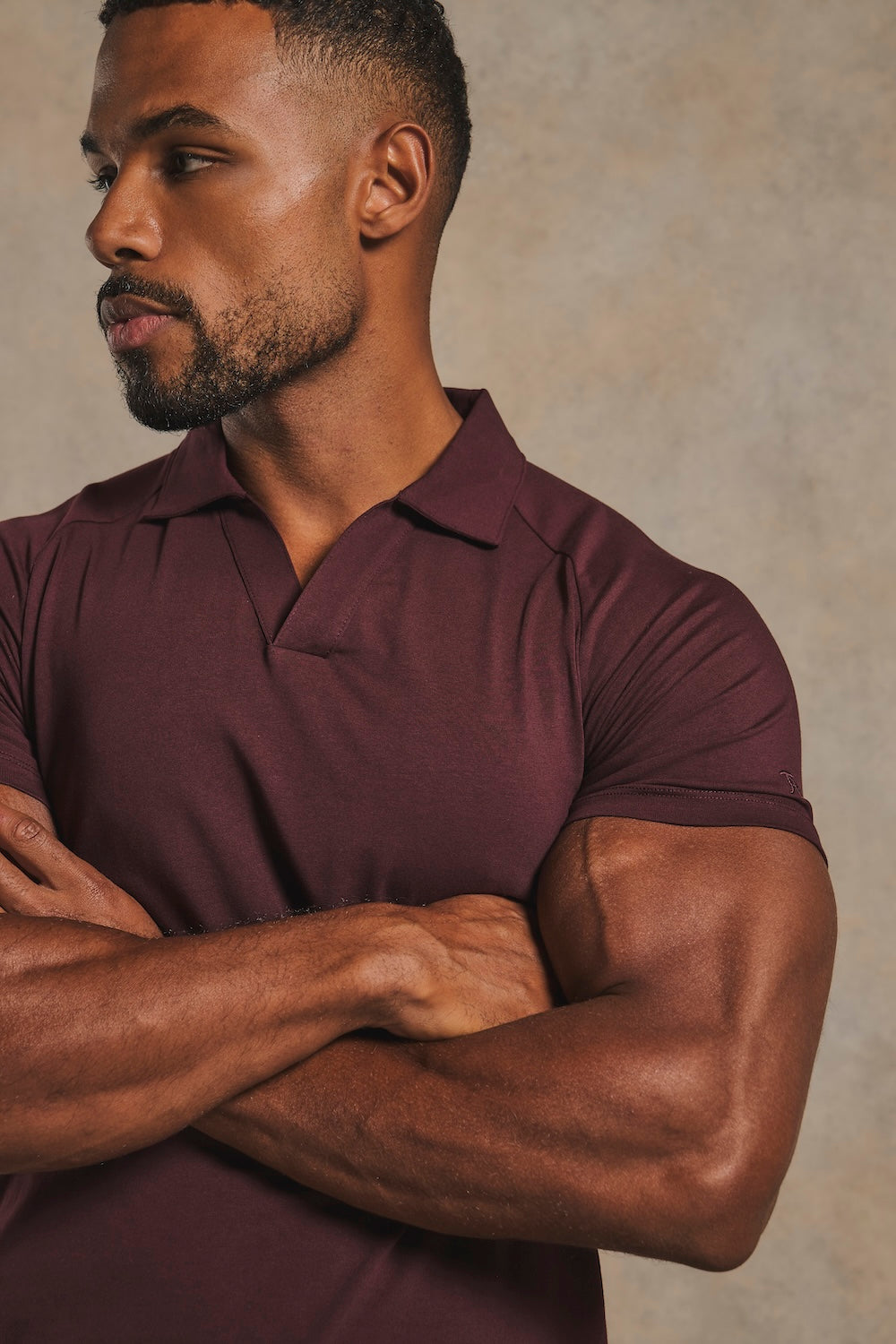 Athletic Fit Signature Open Collar Polo Shirt in Dark Bordeaux