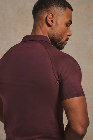 Athletic Fit Signature Open Collar Polo Shirt in Dark Bordeaux