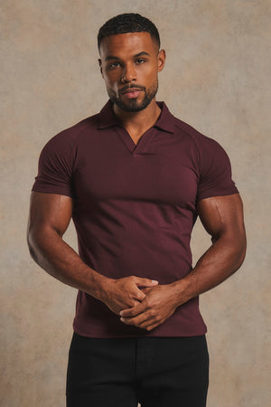 Athletic Fit Signature Open Collar Polo Shirt in Dark Bordeaux