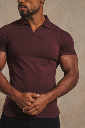 Athletic Fit Signature Open Collar Polo Shirt in Dark Bordeaux