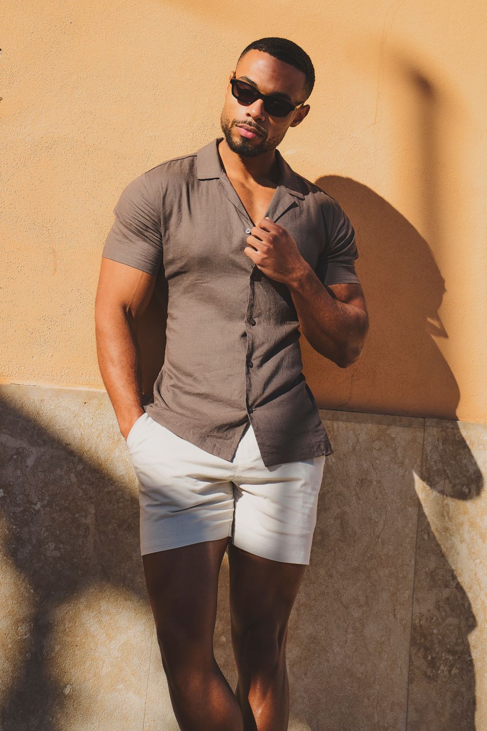 Stretch Smart Linen Blend Short in Stone - TAILORED ATHLETE - USA