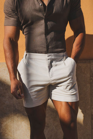 Stretch Smart Linen Blend Short in Stone - TAILORED ATHLETE - USA