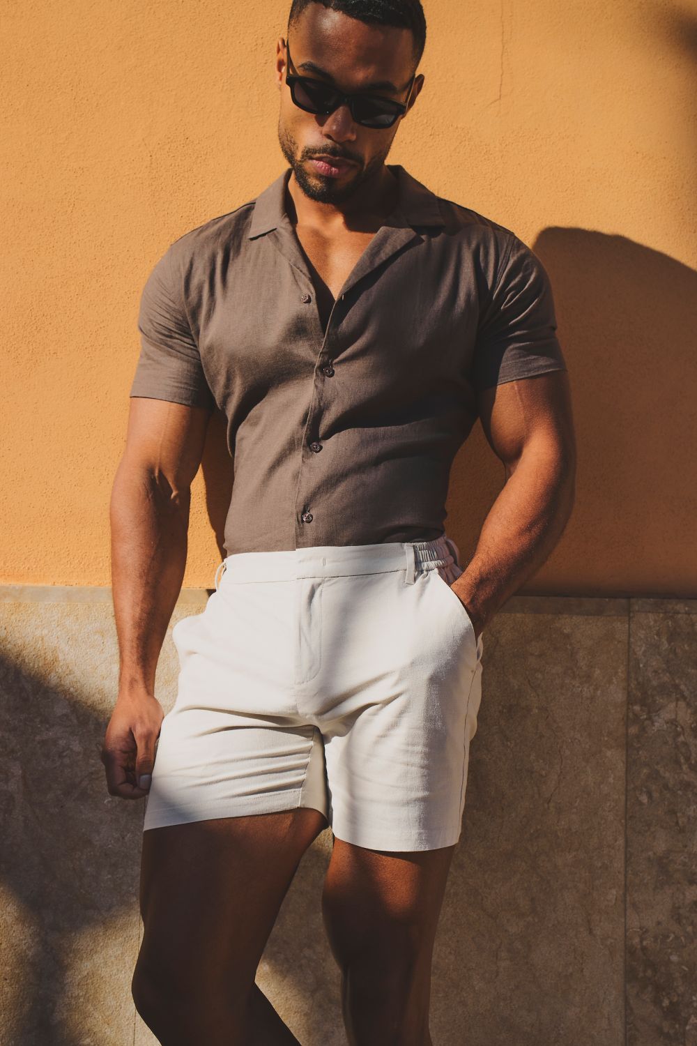 Stretch Smart Linen Blend Short in Stone - TAILORED ATHLETE - USA