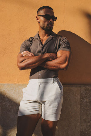 Stretch Smart Linen Blend Short in Stone - TAILORED ATHLETE - USA