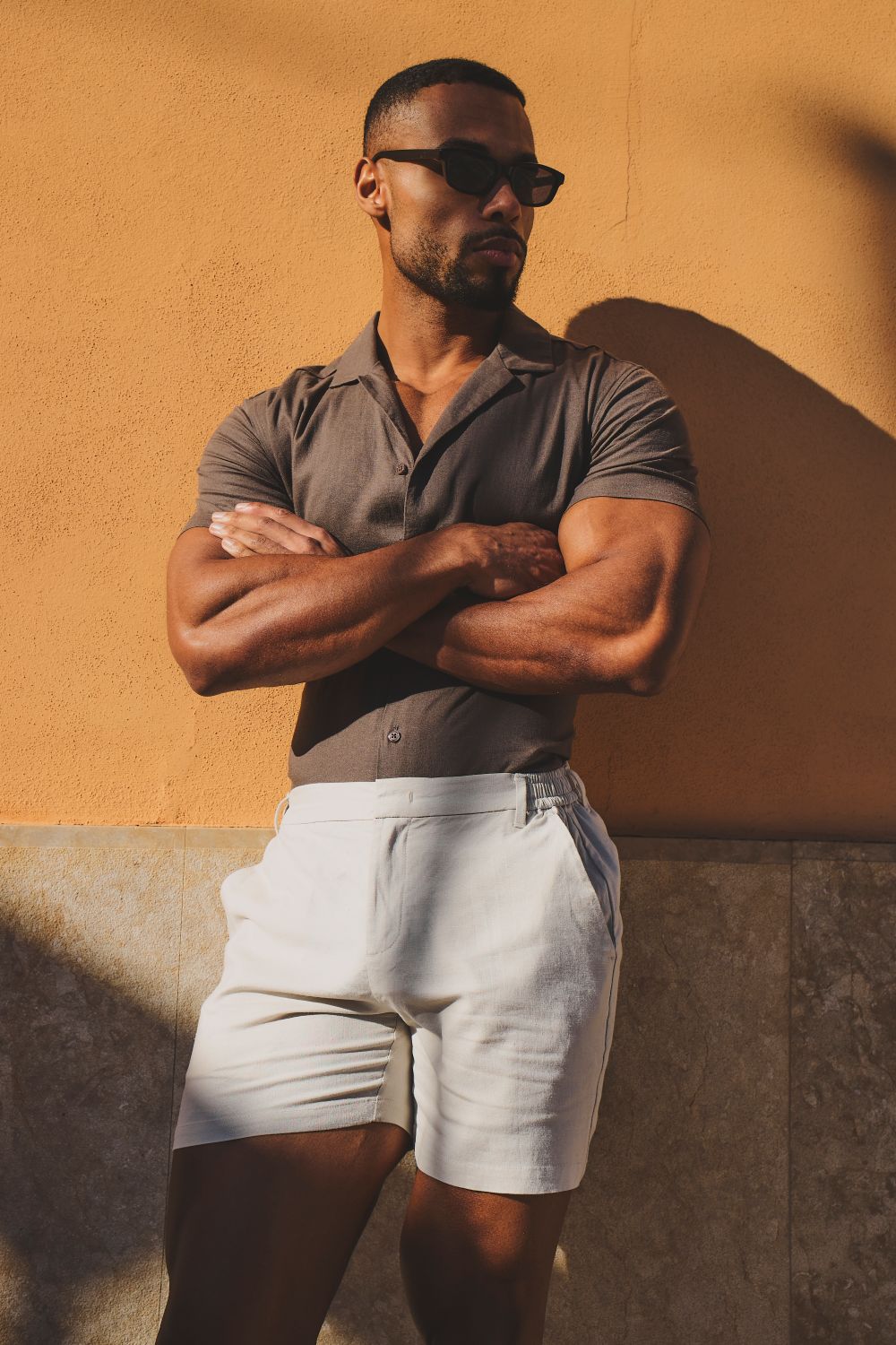 Stretch Smart Linen Blend Short in Stone - TAILORED ATHLETE - USA