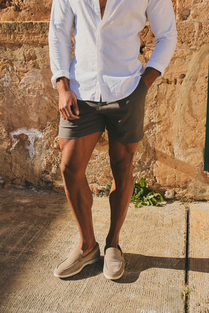 Stretch Smart Linen Blend Short in Mocha - TAILORED ATHLETE - USA