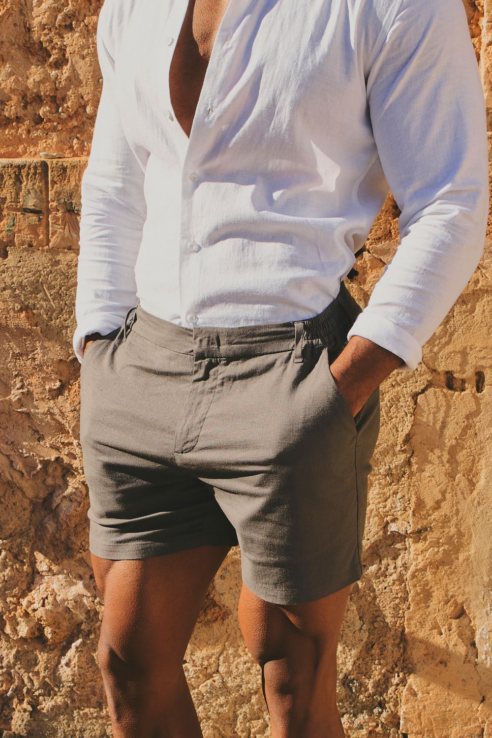 Stretch Smart Linen Blend Short in Mocha - TAILORED ATHLETE - USA