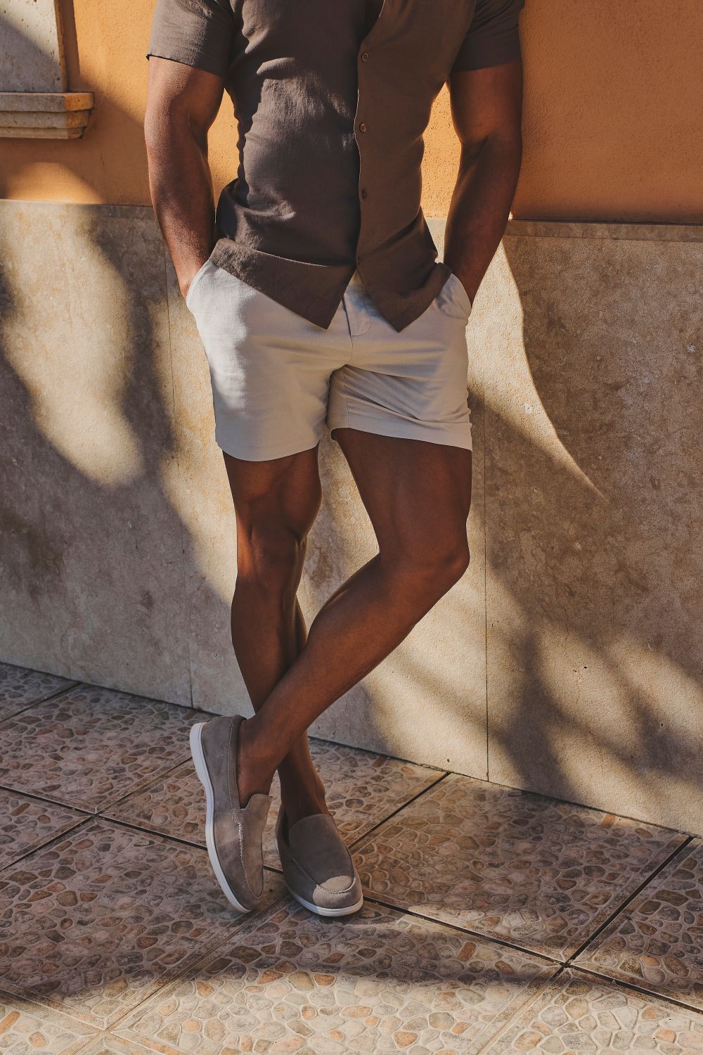 Stretch Linen Blend Cuban Collar Shirt in Chocolate - TAILORED ATHLETE - USA