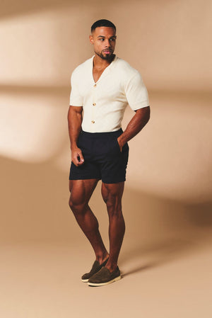 Diamond Jacquard Revere Collar Knitted Shirt in Ecru - TAILORED ATHLETE - USA