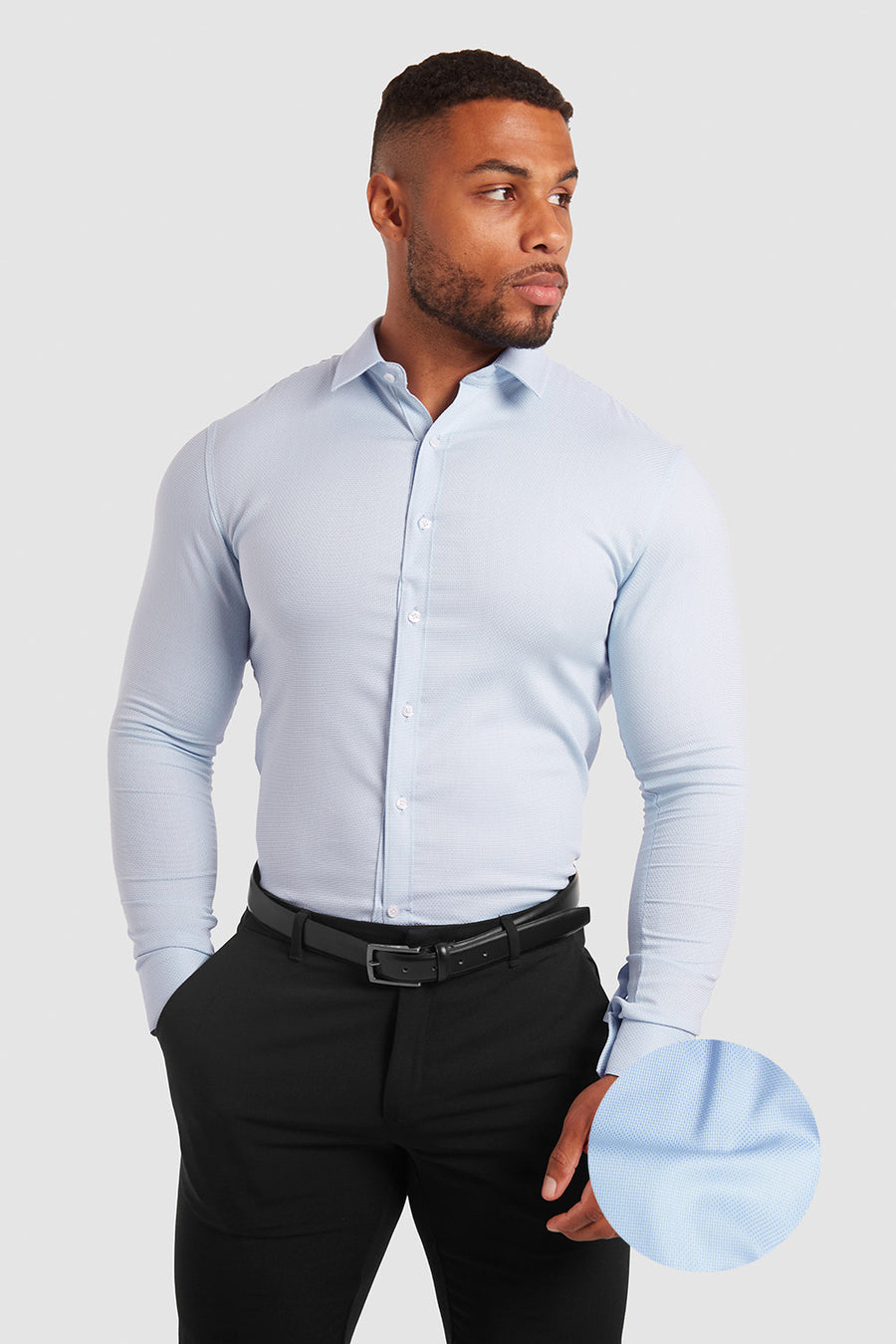 Luxe Business Shirt in Textured Dobby Blue - TAILORED ATHLETE - USA